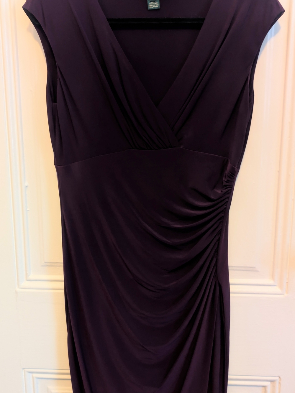 Ralph Lauren Deep Plum Ruched V-Neck Midi Dress